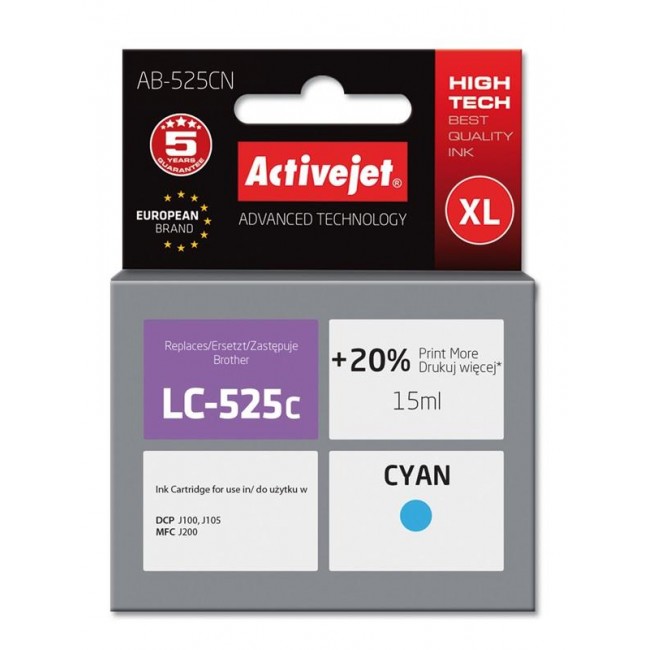 Activejet AB-525CN ink (replacement for Brother LC525C Supreme 15 ml cyan)