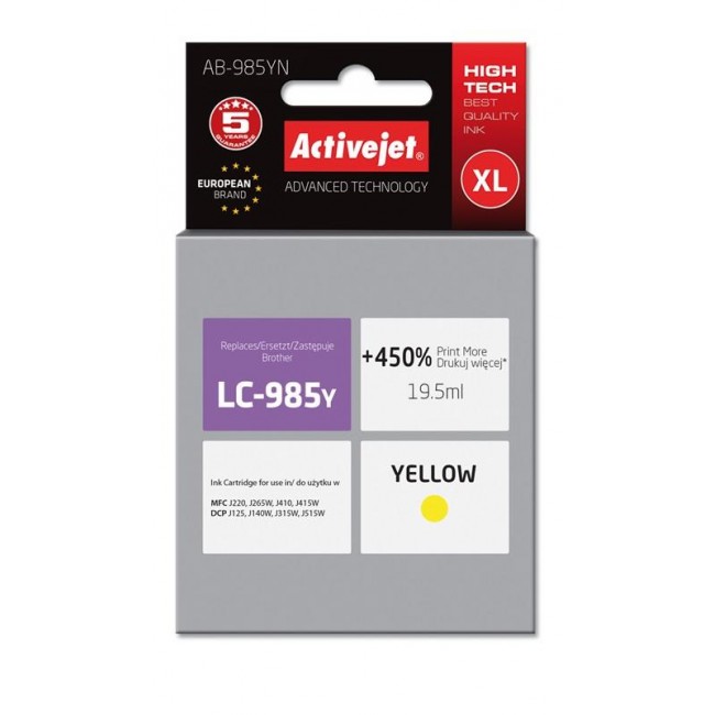 Activejet AB-985YN ink (replacement for Brother LC985Y Supreme 19.5 ml yellow)