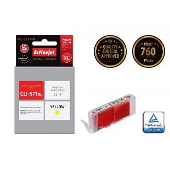 Activejet ACC-571YNX Ink cartridge (replacement for Canon CLI-571XLY Supreme 12 ml yellow)