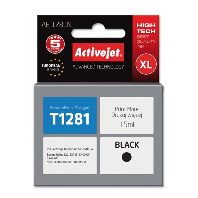 Activejet AE-1281N ink (replacement for Epson T1281 Supreme 15 ml black)