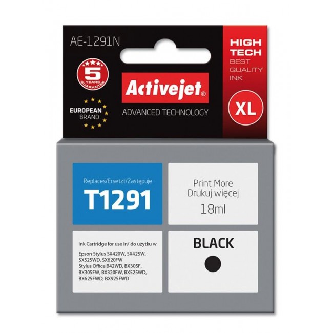 Activejet AE-1291N ink (replacement for Epson T1291 Supreme 18 ml black)