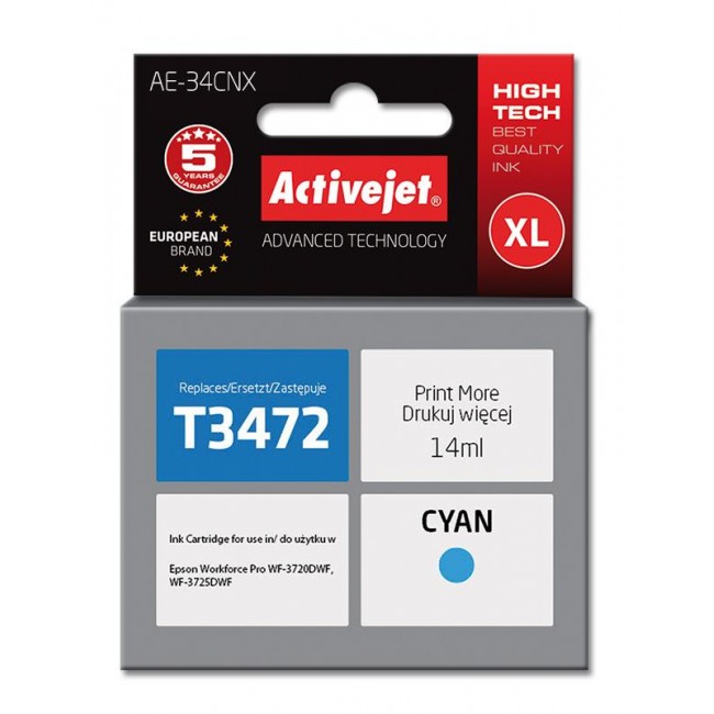 Activejet AE-34CNX ink (replacement for Epson 34XL T3472 Supreme 14 ml cyan)