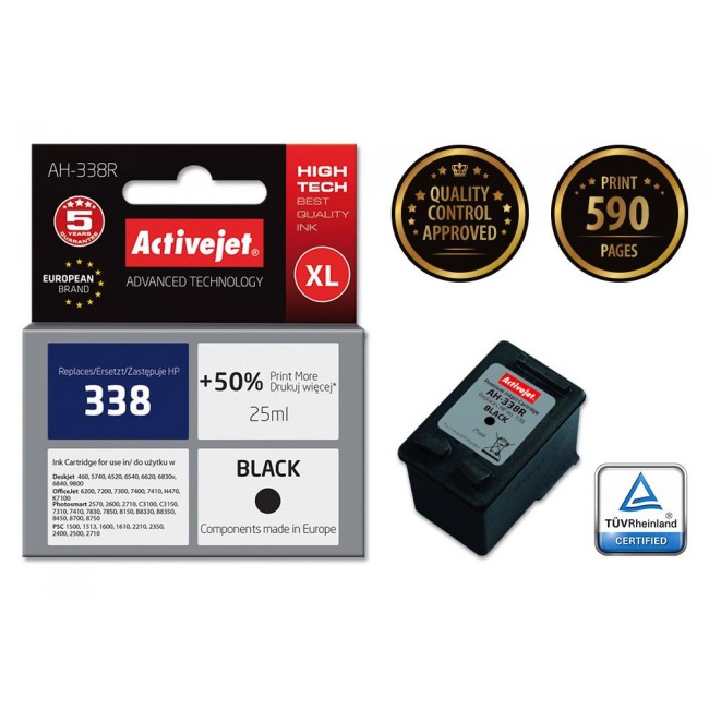 Activejet AH-338R ink (replacement for HP 338 C8765EE Premium 25 ml black)