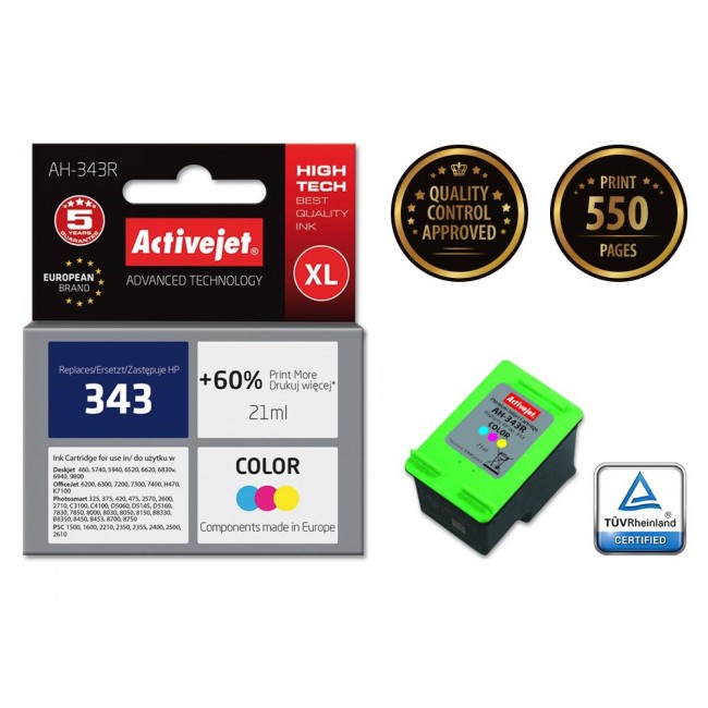 Activejet AH-343R Ink cartridge (replacement for HP 343 C8766EE Premium 21 ml color)