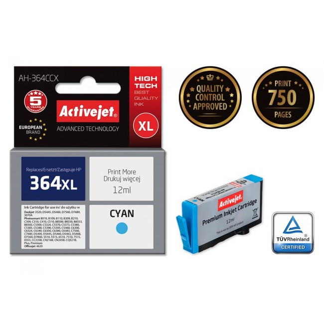 Activejet AH-364CCX HP Printer Ink, Compatible with HP 364XL CB323EE Premium 12 ml blue.
