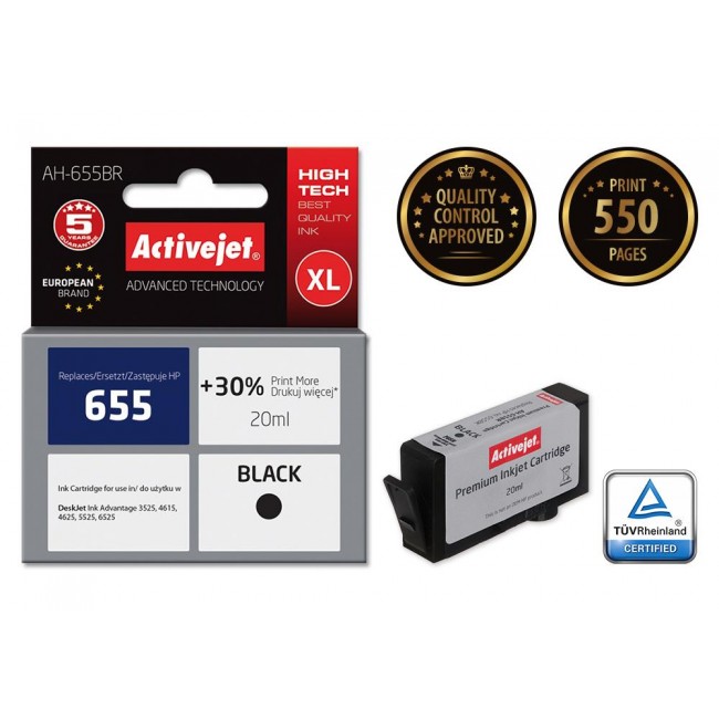 Activejet AH-655BR ink (replacement for HP 655 CZ109AE Premium 20 ml black)