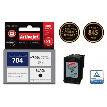 Activejet AH-704BR HP Printer Ink, Compatible with HP 704 CN692AE Premium 20 ml black. Prints 70% more.