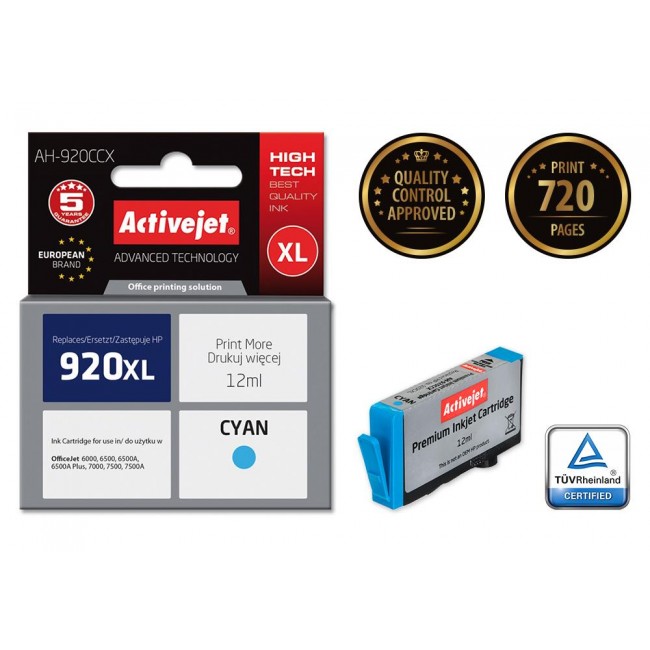 Activejet AH-920CCX HP Printer Ink, Compatible with HP 920XL CD972AE Premium 12 ml blue.