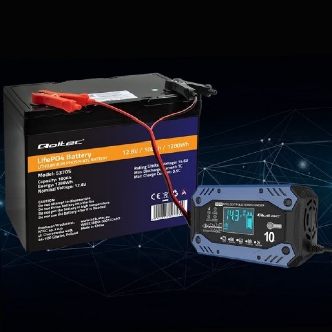 Qoltec 52482 vehicle battery charger 12/24 V Black, Blue Qoltec 52482 vehicle battery charger 12/24 V Black, Blue