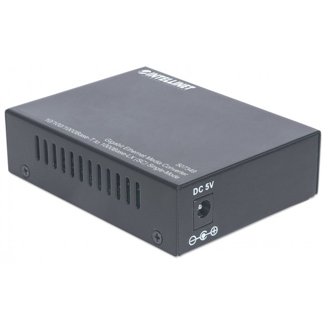 Intellinet Gigabit Ethernet Single Mode Media Converter, 10/100/1000Base-T to 1000Base-Lx (SC) Single-Mode, 20km (Euro 2-pin plug)