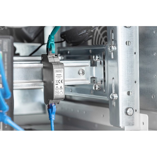 Digitus PoE surge protector (RJ45), DIN rail installation, indoor