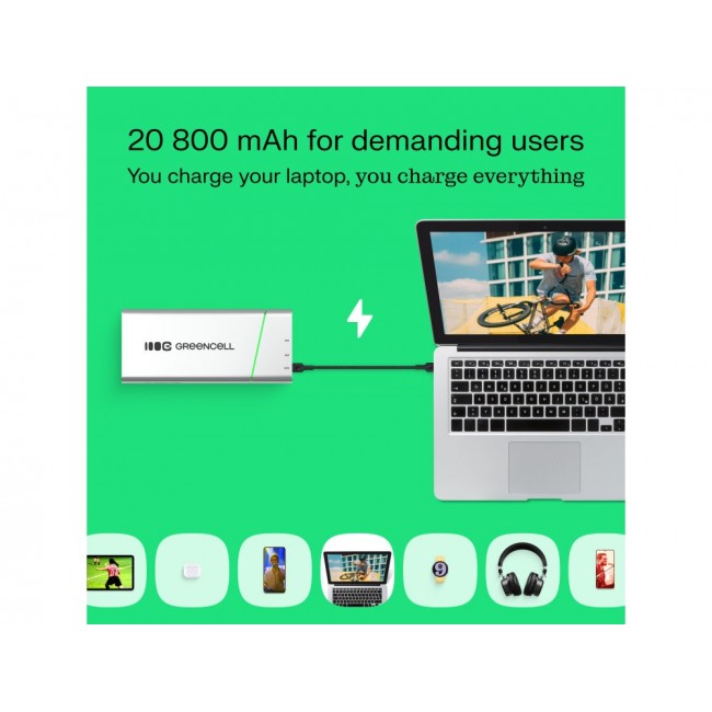 Green Cell PBPLGC20P power bank Lithium-Ion (Li-Ion) 20800 mAh Aluminium, Black, Green, Light grey, Silver