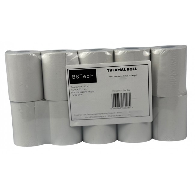 BSTech Paper, roll thermal for cash registers fiscal 57x25m 10 pieces