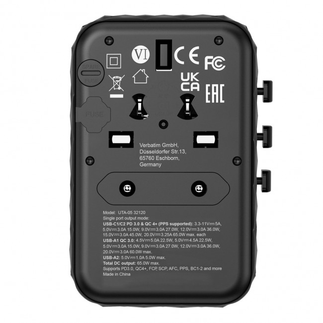 Verbatim GAN III UTA-05 2 X USB-C PD 65W & QC 4+ / 2 X USB-A