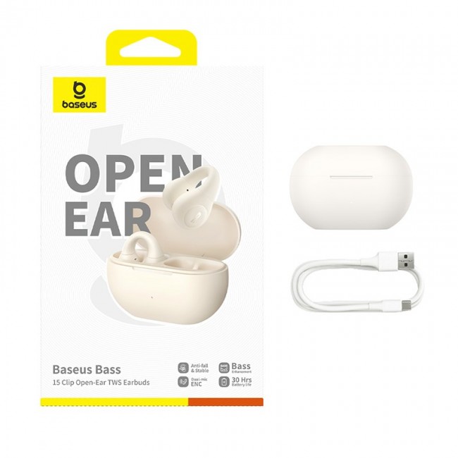 Baseus Bass 15 Clip Open Ear Headset True Wireless Stereo (TWS) In-ear Calls/Music Bluetooth White Baseus Bass 15 Clip Open Ear Headset True Wireless Stereo (TWS) In-ear Calls/Music Bluetooth White