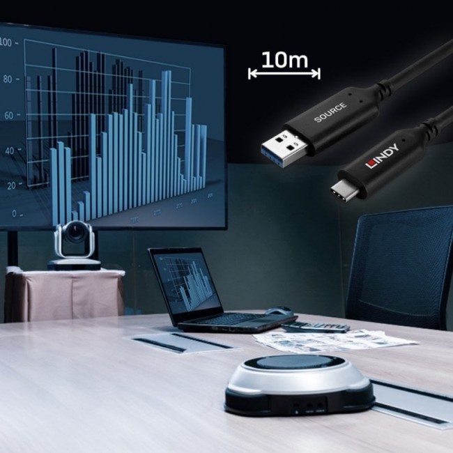 Lindy 10m USB 3.2 Gen 1 Type A to C Fibre Optic Hybrid Cable Lindy 10m USB 3.2 Gen 1 Type A to C Fibre Optic Hybrid Cable