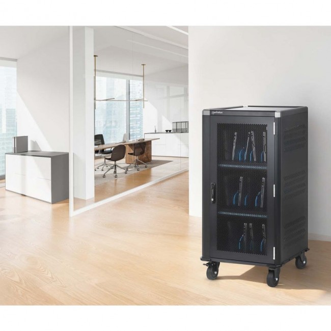 Manhattan Laptop Charging Cabinet Trolley/Cart via USB-C 65W 16