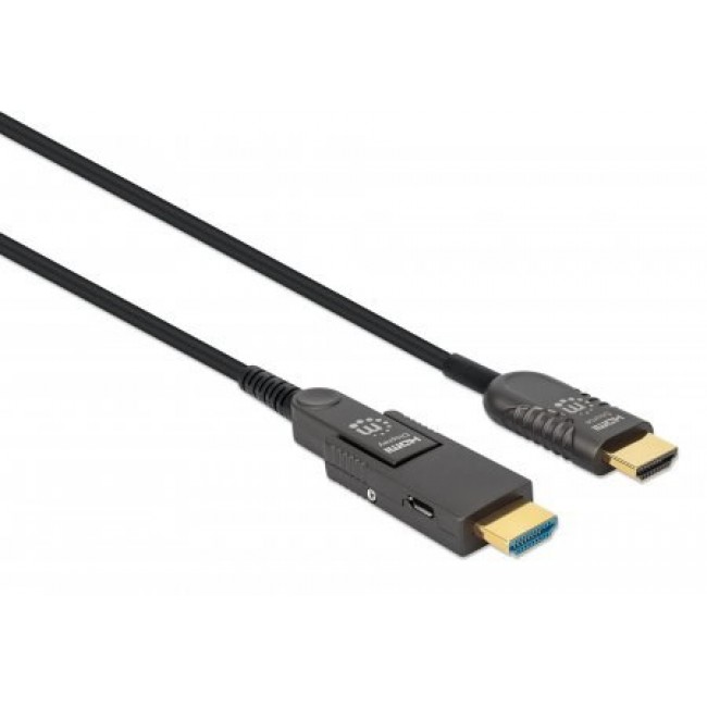 Manhattan HDMI to Micro HDMI Plenum-Rated Cable, 4K@60Hz (Premium High Speed), 20m, Active, Detachable HDMI Male (Type A), Male to Male, Black, Gold Plated Contacts, Lifetime Warranty