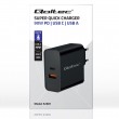 Qoltec Super Quick PD Charger | 1xUSB-C | 1xUSB | 90W | 5-20V | 2.4-4.35A | Black