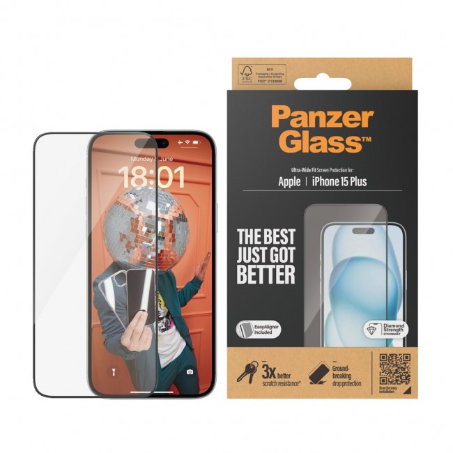 PanzerGlass Screen Protector iPhone 15 Plus | Ultra-Wide Fit w. EasyAligner PanzerGlass Screen Protector iPhone 15 Plus | Ultra-Wide Fit w. EasyAligner