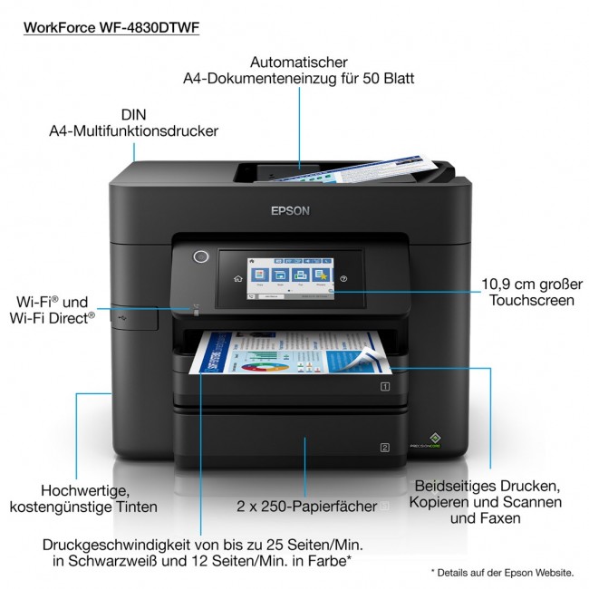 Epson WorkForce Pro WF-4830DTWF Inkjet A4 4800 x 2400 DPI 36 ppm Wi-Fi Epson WorkForce Pro WF-4830DTWF Inkjet A4 4800 x 2400 DPI 36 ppm Wi-Fi