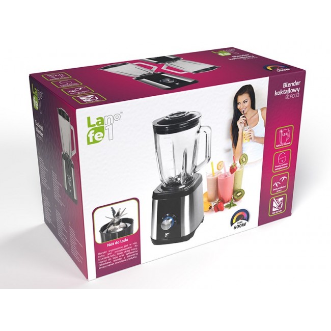 Lafe LAFBLE46185 blender Tabletop blender 600 W Black, Stainless steel, Transparent