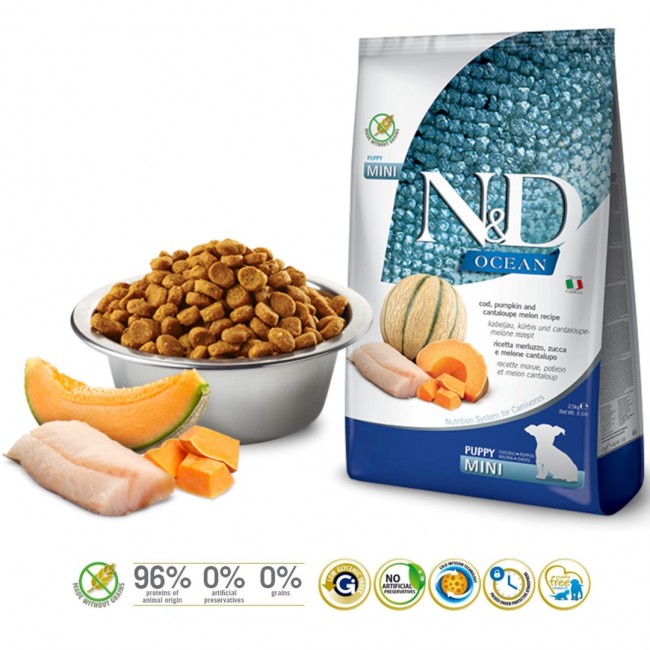 FARMINA N&D Ocean Dog Cod, Pumpkin & Cantaloupe Melon Puppy Mini - dry dog food - 800g FARMINA N&D Ocean Dog Cod, Pumpkin & Cantaloupe Melon Puppy Mini - dry dog food - 800g