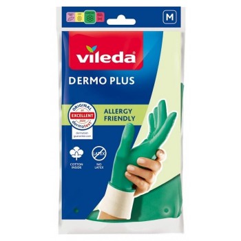 Vileda Dermo Plus M Gloves Green Cotton, Nitrile