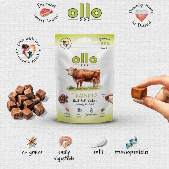 OLLO Air Dried Training Beef Cubes - dog treat - 80g