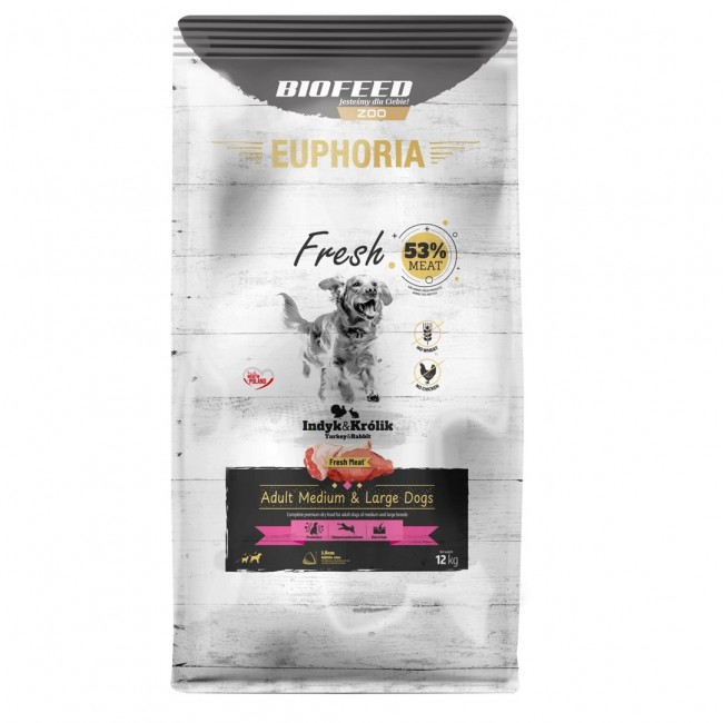 EUPHORIA Fresh Adult Medium & Large dogs Turkey with rabbit - dry dog food - 12kg EUPHORIA Fresh Adult Medium & Large dogs Turkey with rabbit - dry dog food - 12kg