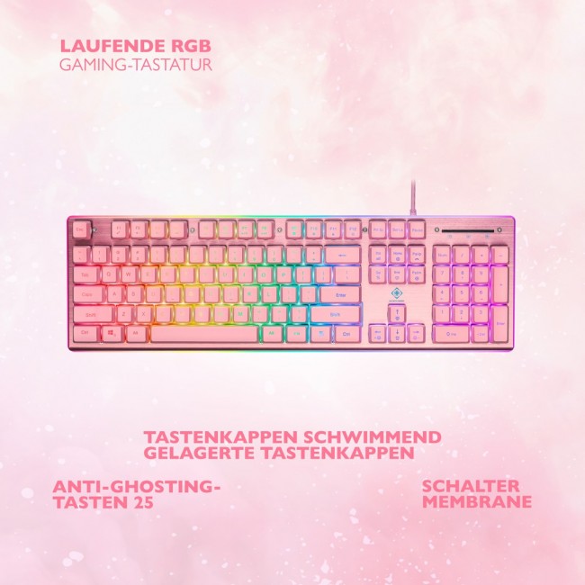 Deltaco Gaming GAM-021-RGB-P-DE keyboard USB QWERTZ German Pink