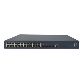 LevelOne 28-Port L3 Lite Managed Gigabit PoE Switch, 802.3af/at PoE, 24 PoE Outputs, 400W Power Budget, 4 x 10G SFP+, Dual AC Redundant Power Supply