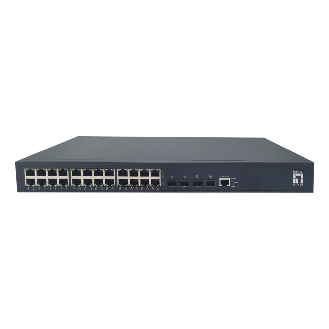 LevelOne 28-Port L3 Lite Managed Gigabit PoE Switch, 802.3af/at PoE, 24 PoE Outputs, 400W Power Budget, 4 x 10G SFP+, Dual AC Redundant Power Supply