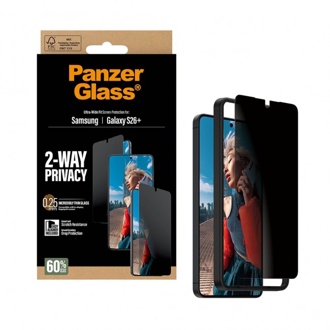 PanzerGlass 2-Way Privacy Screen Protector Samsung Galaxy S26+ | Ultra-Wide Fit w. EasyAligner Clear screen protector 1 pc(s)