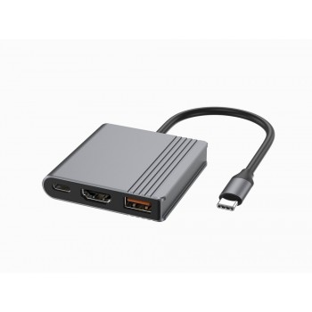 Gembird A-CM-COMBO3-05 USB Type-C 3-in-1 multi-port adapter (USB port + HDMI + USB-C video), space grey