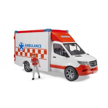 Mercedes Sprinter Ambulance with Emergency Person Figure and Light + Sound Module 02676 BRUDER