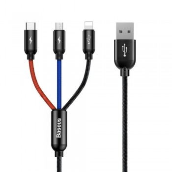 BASEUS Colorfone CAMLT-BSY01 USB cable 1.2 m USB A 3 x USB C Black, Red, Blue