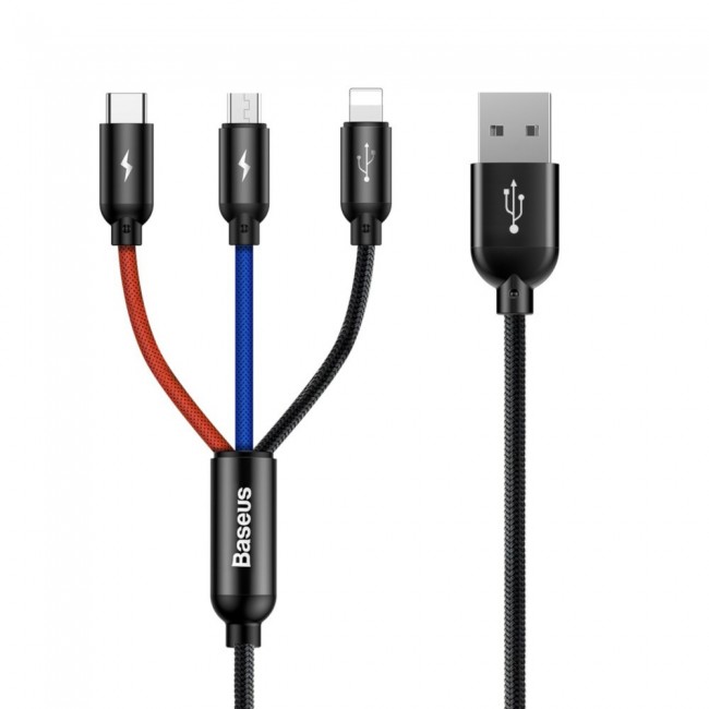 BASEUS Colorfone CAMLT-BSY01 USB cable 1.2 m USB A 3 x USB C Black, Red, Blue