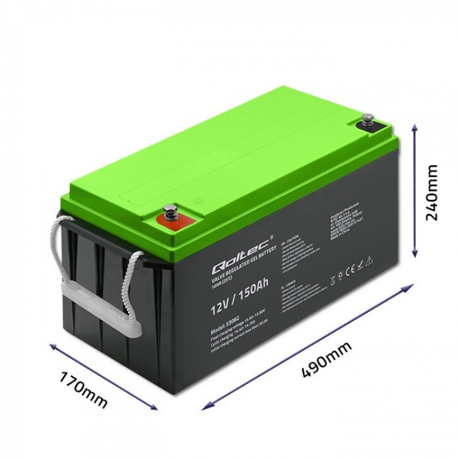 Qoltec 53082 Gel battery | 12V | 150AH