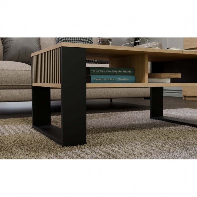 MODERN 2P SLIM ARTISAN COFFEE TABLE WITH BLACK LEGS MODERN 2P SLIM ARTISAN COFFEE TABLE WITH BLACK LEGS