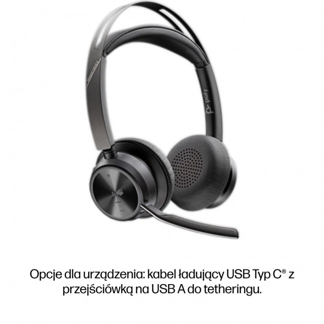 HP Poly Voyager Focus 2 Microsoft Teams Certified USB-C-C Headset +USB-C/A Adapter +Charging Stand