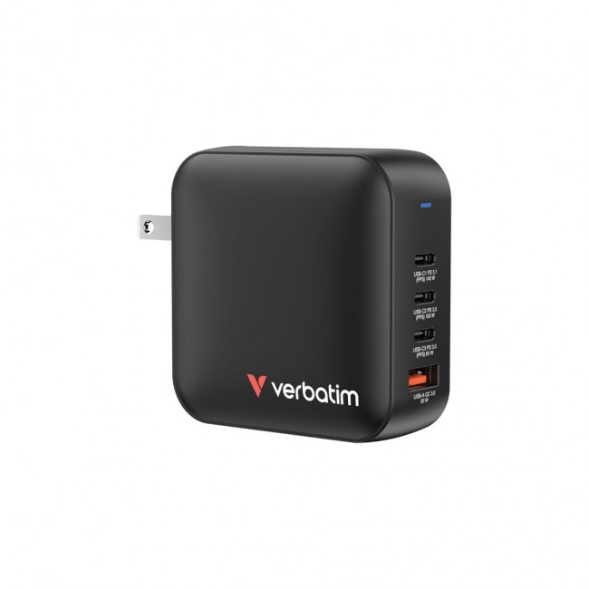 Verbatim Mini GaN Charger 165W 4 Port US plug with EU and UK adaptors