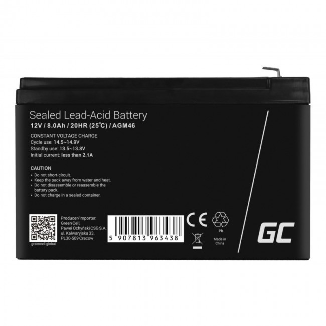 Green Cell AGM46 industrial rechargeable battery Sealed Lead Acid (VRLA) 8000 mAh 12 V