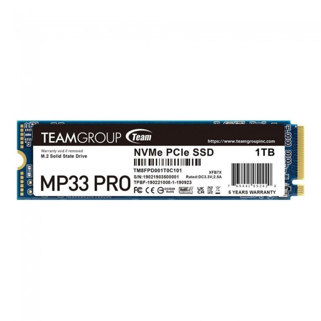 Team Group MP33 Pro NVMe SSD, PCIe 3.0 M.2 Type 2280 - 1 TB Team Group MP33 Pro NVMe SSD, PCIe 3.0 M.2 Type 2280 - 1 TB