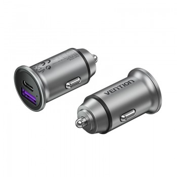 Vention Two-Port USB A+A(30+30) Car Charger Gray Mini Style Aluminium Alloy Type