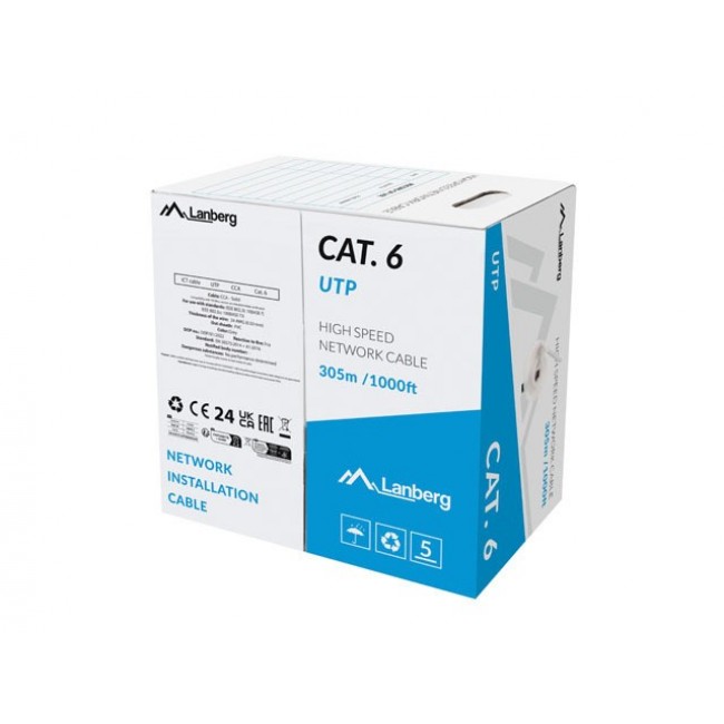 LAN CABLE UTP category 6 305 meters wire CCA grey FLUKE PASSED by LANBERG LAN CABLE UTP category 6 305 meters wire CCA grey FLUKE PASSED by LANBERG