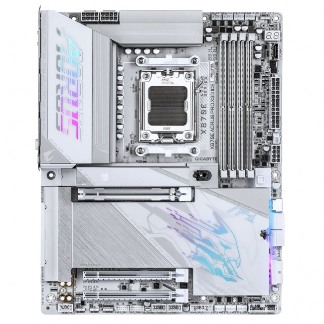 GIGABYTE X870E AORUS PRO X3D ICE Motherboard - Supports AMD Ryzen 9000 CPUs, 18+2+2 Phases Digital VRM, up to 9000Hz DDR5 (OC), 2xPCIe 5.0 + 2xPCIe 4.0, Wi-Fi 7, 5GbE LAN, USB 4 GIGABYTE X870E AORUS PRO X3D ICE Motherboard - Supports AMD Ryzen 9000 CPUs, 18+2+2 Phases Digital VRM, up to 9000Hz DDR5 (OC), 2xPCIe 5.0 + 2xPCIe 4.0, Wi-Fi 7, 5GbE LAN, USB 4