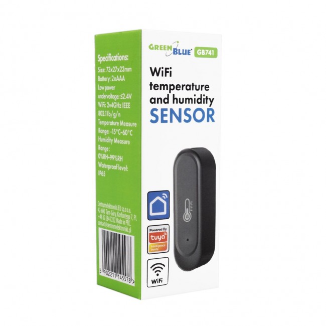 GreenBlue Outdoor WiFi Temperature and Humidity Sensor, Android/iOS, 3.0V DC, LR03x2, IP65, GB741 GreenBlue Outdoor WiFi Temperature and Humidity Sensor, Android/iOS, 3.0V DC, LR03x2, IP65, GB741