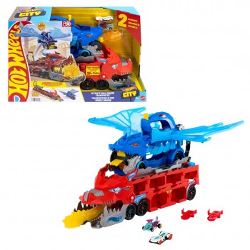 Hot Wheels City Ultimate Dual Dragon Transporter & 2 1:64 Scale Toy Cars