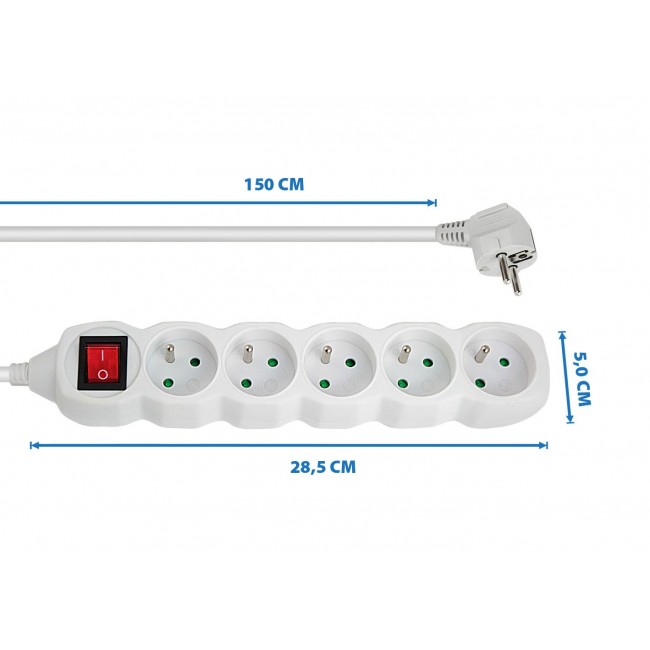 Esperanza ELK214W Power strip 5GN/1.5M White